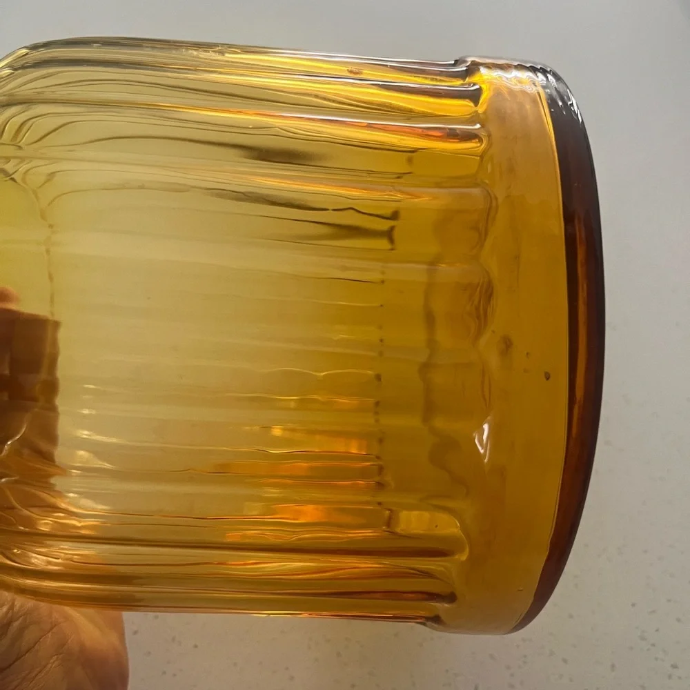 Pier 1 like new yellow gold glass decor container